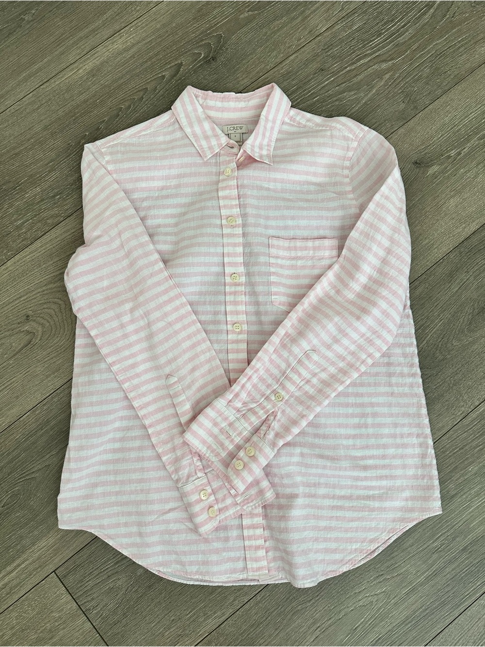 J. Crew Pink Stripe Linen Cotton Button-Down Size Small